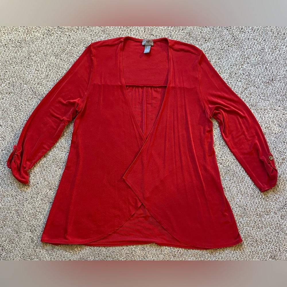 Travelers by Chico's Vibrant Red Open Cascade Cardigan, Women’s Size 1 (M, 8)